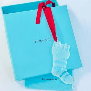 RARE_Tiffany & Co. Retired Crystal Striped Frosted Stocking Christmas Ornament